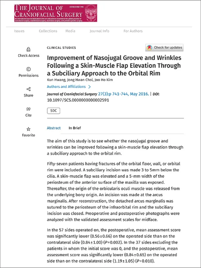 Bài báo bình duyệt do Dr. Jonghwan Choi đồng tác giả trên Journal of Craniofacial Surgery